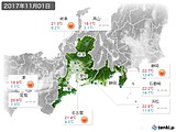 2017年11月01日の東海地方の実況天気