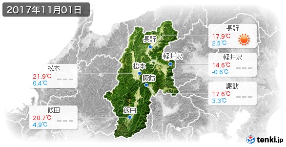 長野県(2017年11月01日の天気