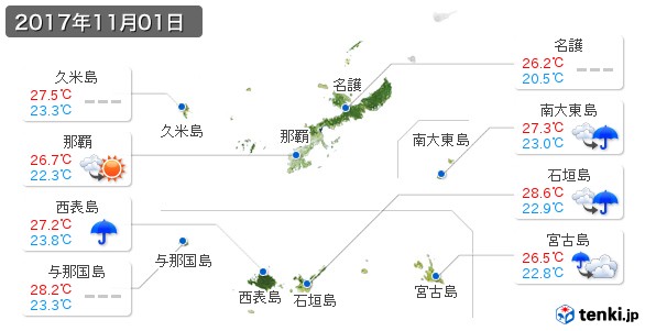 沖縄県(2017年11月01日の天気