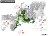 2017年11月15日の東海地方の実況天気