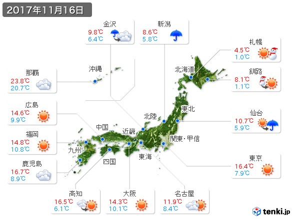 (2017年11月16日の天気