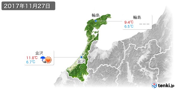 石川県(2017年11月27日の天気