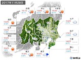 2017年11月28日の関東・甲信地方の実況天気