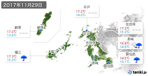 長崎県(2017年11月29日の天気