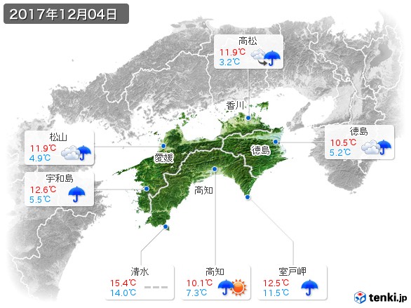 四国地方(2017年12月04日の天気