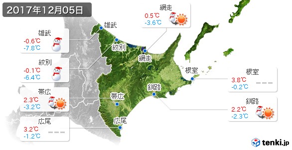 道東(2017年12月05日の天気