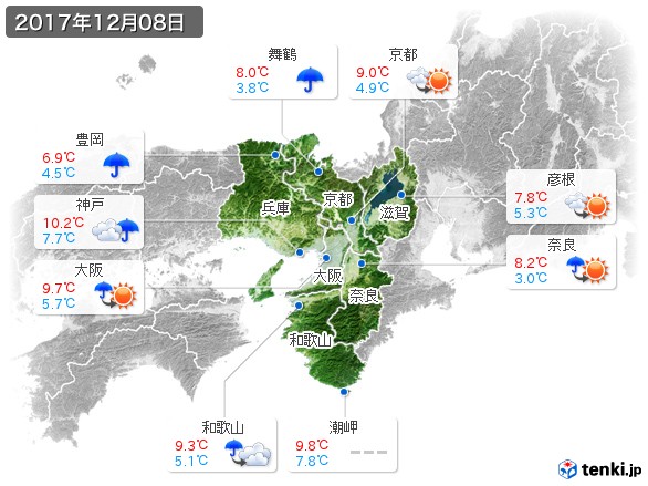 近畿地方(2017年12月08日の天気