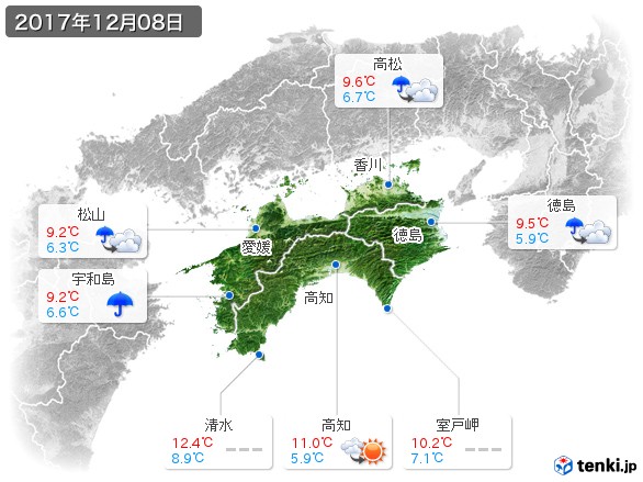 四国地方(2017年12月08日の天気