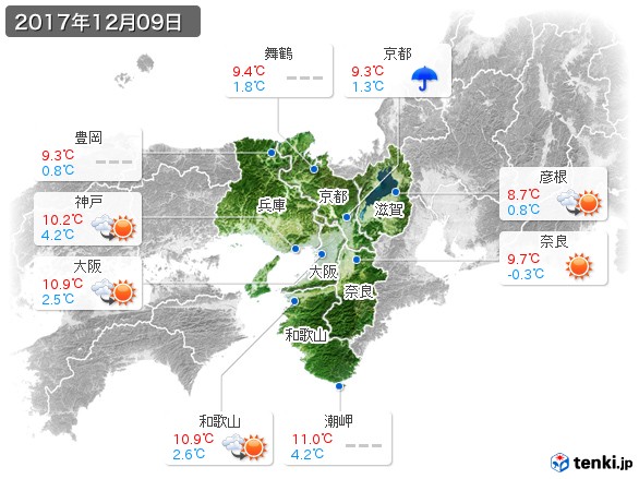 近畿地方(2017年12月09日の天気