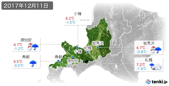 道央(2017年12月11日の天気