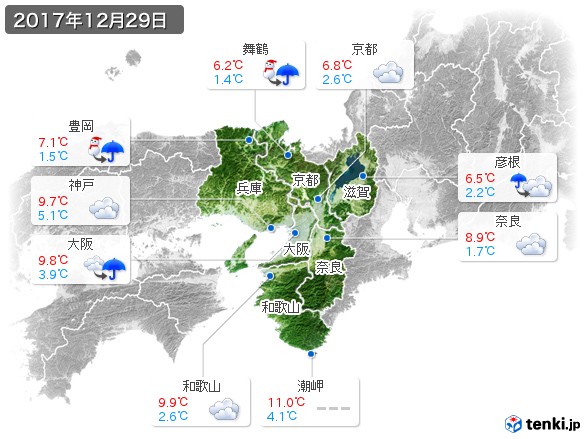 近畿地方(2017年12月29日の天気