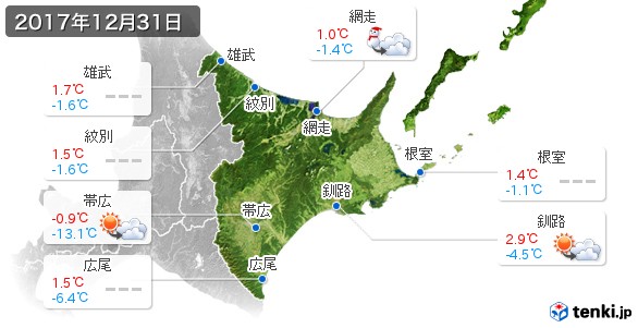 道東(2017年12月31日の天気