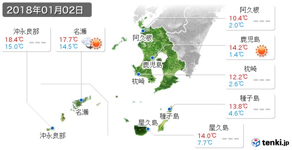 鹿児島県(2018年01月02日の天気
