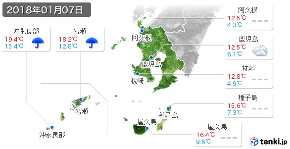 鹿児島県(2018年01月07日の天気