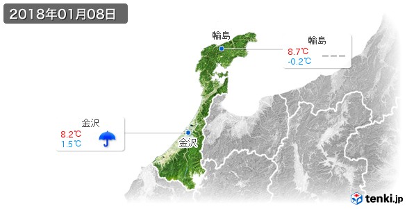 石川県(2018年01月08日の天気