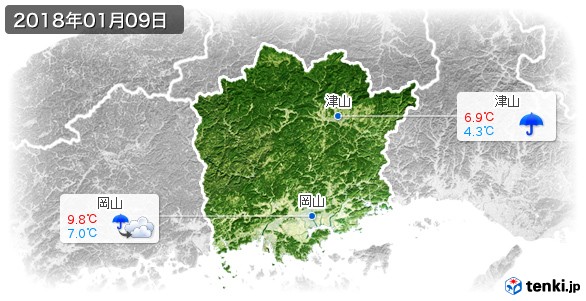 岡山県(2018年01月09日の天気