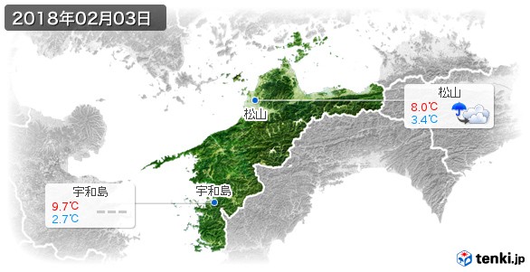 愛媛県(2018年02月03日の天気