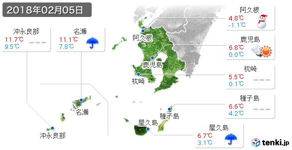 鹿児島県(2018年02月05日の天気