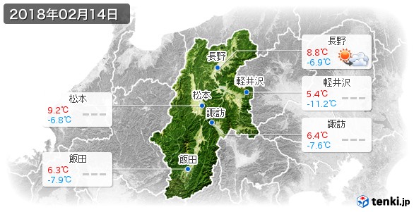 長野県(2018年02月14日の天気
