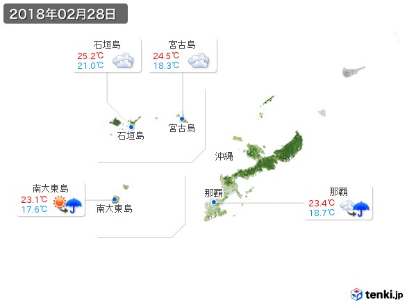 沖縄地方(2018年02月28日の天気