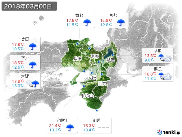 近畿地方(2018年03月05日の天気