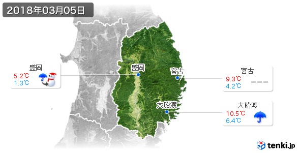 岩手県(2018年03月05日の天気