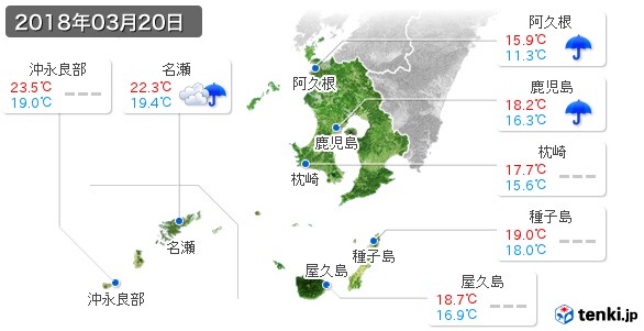 鹿児島県(2018年03月20日の天気