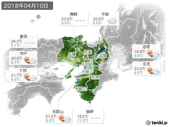 近畿地方(2018年04月10日の天気