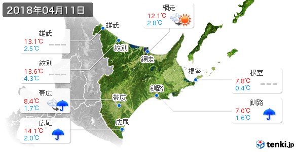道東(2018年04月11日の天気