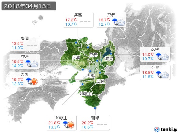 近畿地方(2018年04月15日の天気