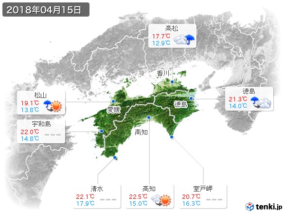 四国地方(2018年04月15日の天気