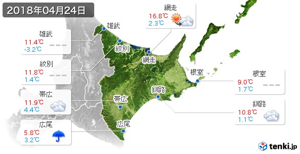 道東(2018年04月24日の天気