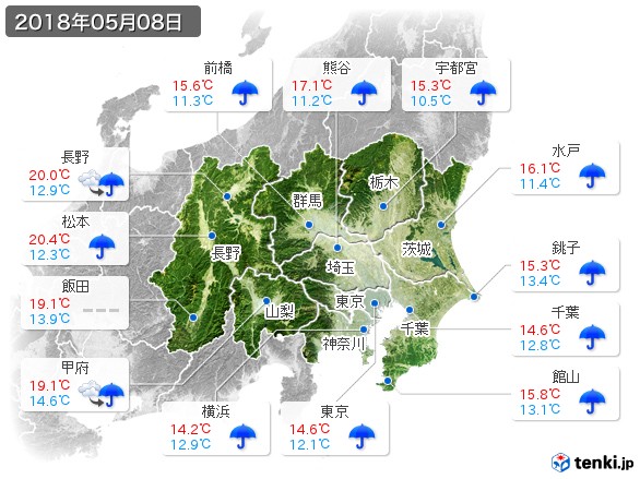 関東・甲信地方(2018年05月08日の天気