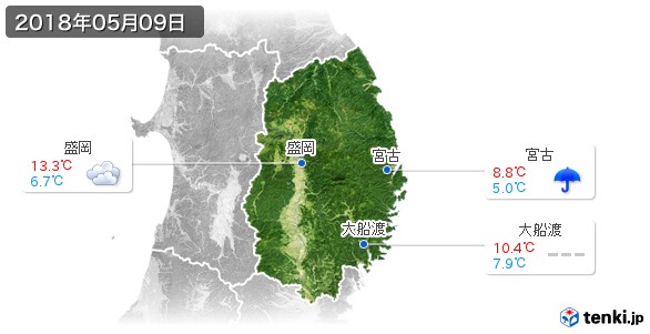 岩手県(2018年05月09日の天気