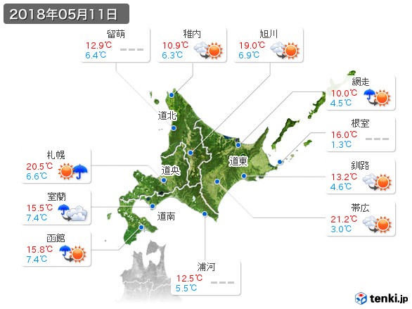 北海道地方(2018年05月11日の天気
