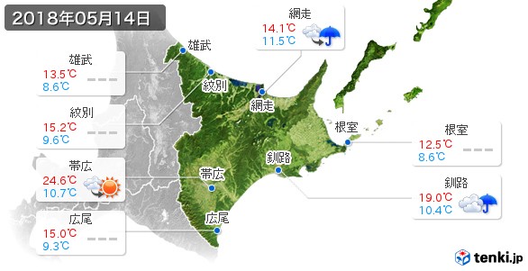 道東(2018年05月14日の天気