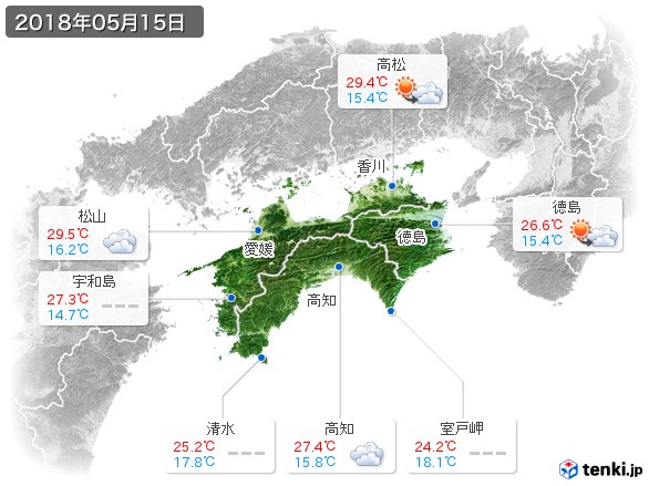 四国地方(2018年05月15日の天気