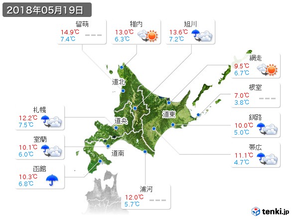 北海道地方(2018年05月19日の天気