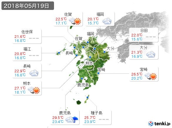 九州地方(2018年05月19日の天気