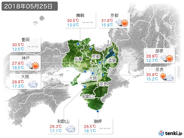 近畿地方(2018年05月25日の天気