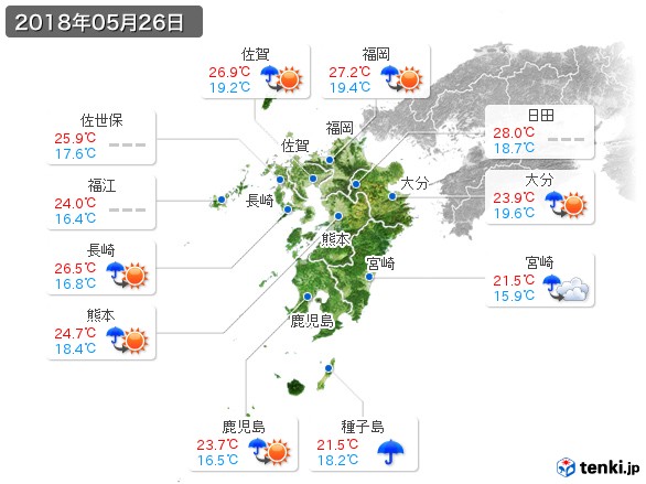 九州地方(2018年05月26日の天気