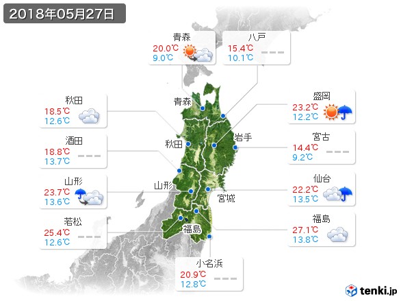 東北地方(2018年05月27日の天気