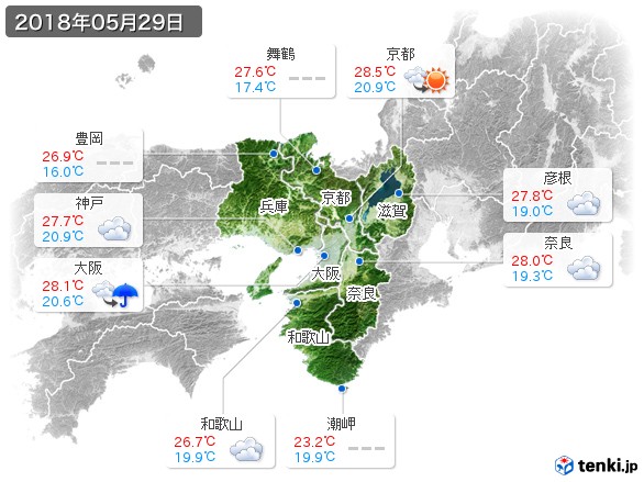 近畿地方(2018年05月29日の天気