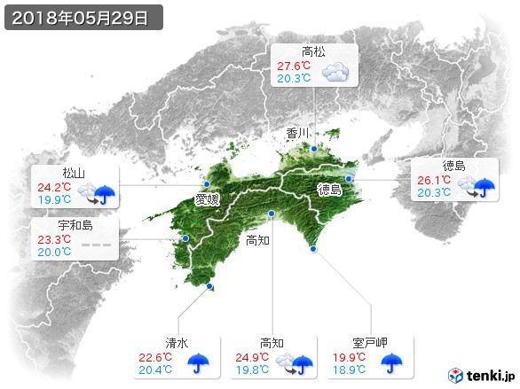 四国地方(2018年05月29日の天気