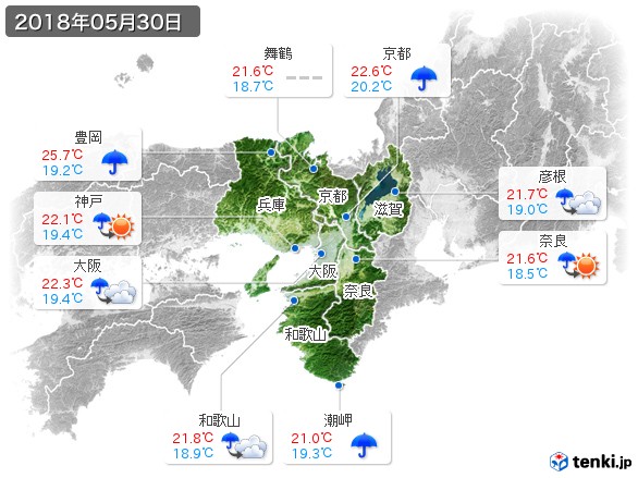 近畿地方(2018年05月30日の天気