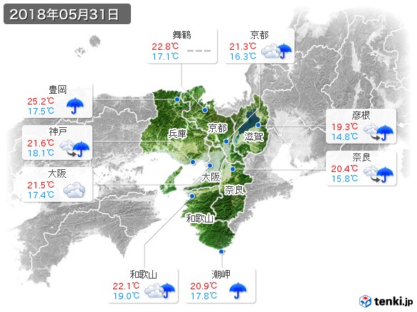 近畿地方(2018年05月31日の天気