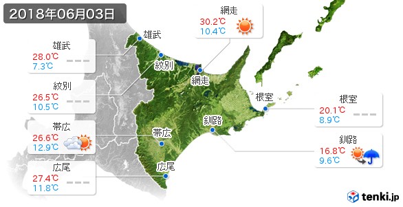 道東(2018年06月03日の天気