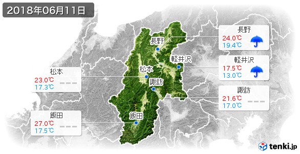 長野県(2018年06月11日の天気