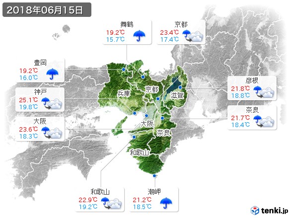 近畿地方(2018年06月15日の天気