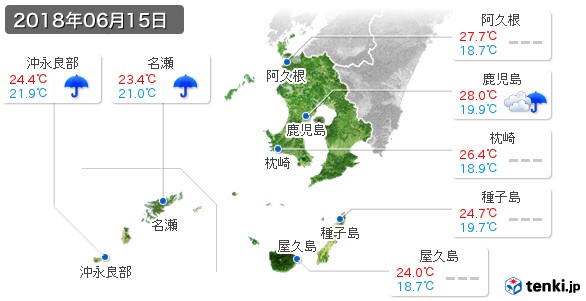 鹿児島県(2018年06月15日の天気